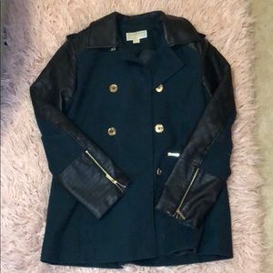Micheal kors Green and Leather Pea Coat